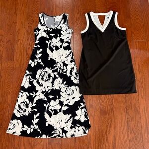 Lot of 2 black & white dresses maxi mini floral retro 90s vibe